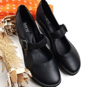 Born black leather mary jane wedges
